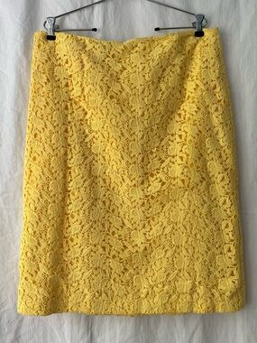 Talbots Yellow Floral Lace Pencil Skirt Size 14 Cottagecore Preppy